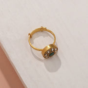 Kundan Studded Silver Floral Ring