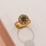 Kundan Studded Silver Floral Ring