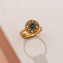 Kundan Studded Silver Floral Ring