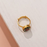 Coloured Kundan Studded Silver Ring