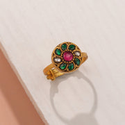 Coloured Kundan Studded Silver Ring