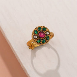 Coloured Kundan Studded Silver Ring