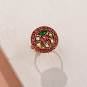 Elegant Kundan Studded Silver Ring