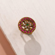Striking Kundan and Silver Ring with Floral Highlight