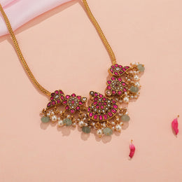 Heavy Silver and Kundan Necklace with Floral Design