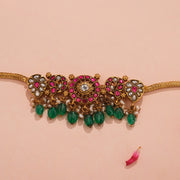 Silver Pendant with Intricate Kundan Work and Stone Beads