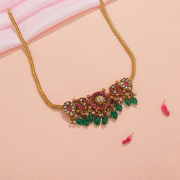 Silver Pendant with Intricate Kundan Work and Stone Beads