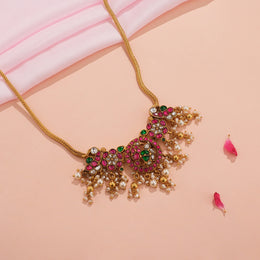 Heavy Floral Silver Pendant with Kundans