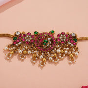 Heavy Floral Silver Pendant with Kundans