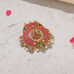 Silver Kundan Studded Pendant with Pearl Hangings