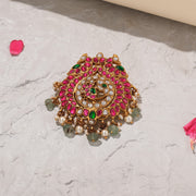 Silver Kundan Studded Pendant with Pearl Hangings