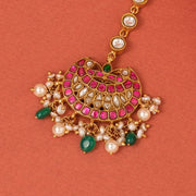 Silver Maang Tikka with Kundans and Pearl Hangings