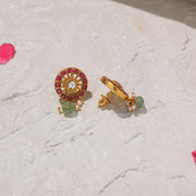 Radiant Sun Design Silver Earrings with Pink and White Kundans