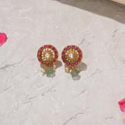 Radiant Sun Design Silver Earrings with Pink and White Kundans