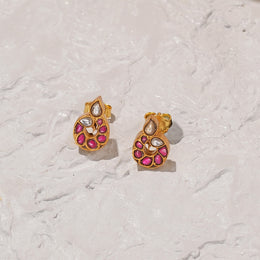 Mini Silver Earrings with Coloured Kundans