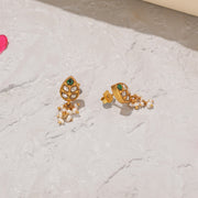 Leaf Design Silver Earrings with Kundans and Pearls