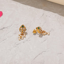 Leaf Design Silver Earrings with Kundans and Pearls