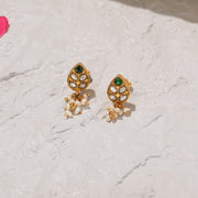 Leaf Design Silver Earrings with Kundans and Pearls