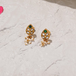 Leaf Design Silver Earrings with Kundans and Pearls