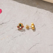 Mini Silver Studs with Green and Pink Kundans