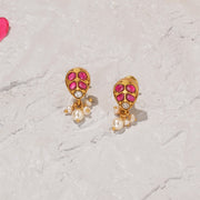 Silver and Kundan Earrings with Leaf Design and Pearls