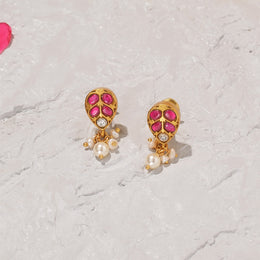 Silver and Kundan Earrings with Leaf Design and Pearls