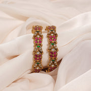 Silver Bangles with Multicoloured Kundans