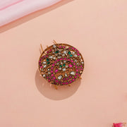 Heavy Silver Hair Pin with Coloured Kundans