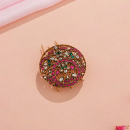 Heavy Silver Hair Pin with Coloured Kundans