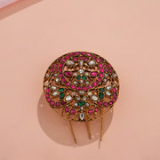 Heavy Silver Hair Pin with Coloured Kundans