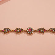 Sleek Silver and Kundan Bracelet with Lead and Floral Design