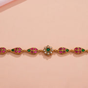 Sleek Silver Bracelet with Coloured Kundan Highlights