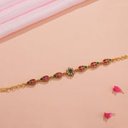 Sleek Silver Bracelet with Coloured Kundan Highlights