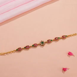 Sleek Silver Bracelet with Coloured Kundan Highlights