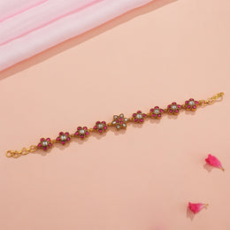 Sleek Silver Floral Bracelet with Kundans