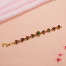 Graceful Floral Design Silver Bracelet with Kundans