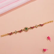 Sleek Sterling Silver Bracelet with Coloured Kundans