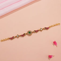 Sleek Sterling Silver Bracelet with Coloured Kundans