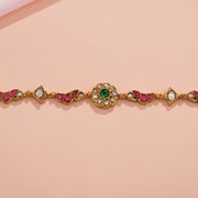 Sleek Sterling Silver Bracelet with Coloured Kundans