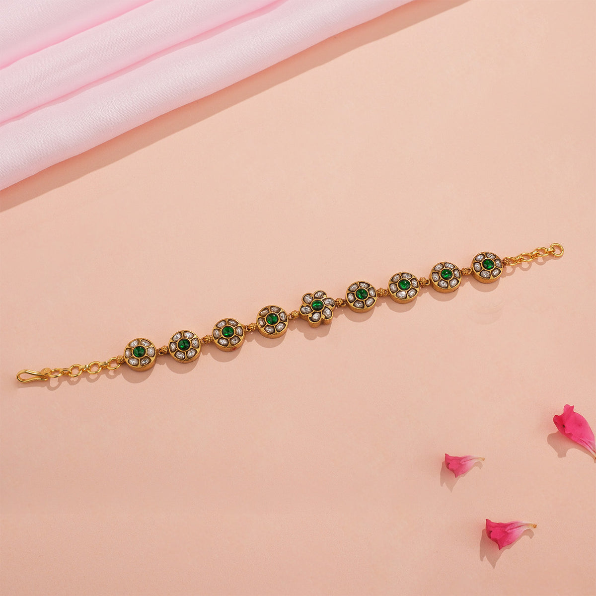 Floral Design Silver Bracelet with Kundans – Padmam