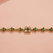 Leaf Design Silver Bracelet with Green Kundans