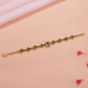 Leaf Design Silver Bracelet with Green Kundans