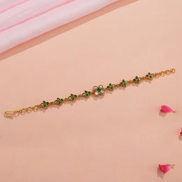 Leaf Design Silver Bracelet with Green Kundans