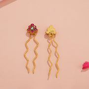 Fine Silver Hair Pins with Kundan Stones