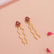 Fine Silver Hair Pins with Kundan Stones