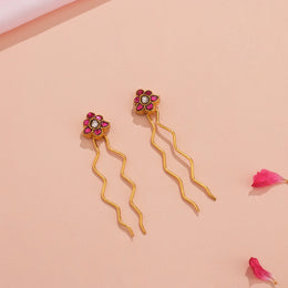 Fine Silver Hair Pins with Kundan Stones