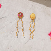 Pair of Silver Hair Pins with Kundans