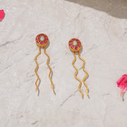 Pair of Silver Hair Pins with Kundans