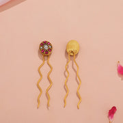 Floral Silver Hair Pins with Pink Kundans