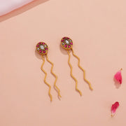 Floral Silver Hair Pins with Pink Kundans